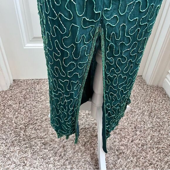 Scala Emerald Beaded Sequin Silk Formal Evening Gown Sz. Large - Picture 4 of 13